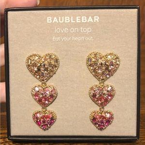 NIB-Baublebar-Heart Dangle Earrings-Glass Stones-Surgical Steel-Hypoallergenic